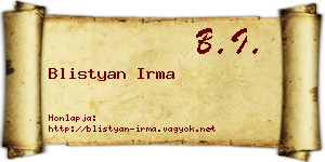 Blistyan Irma névjegykártya